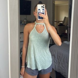 *NWT* American Eagle Soft & Sexy Light Blue/Green Cut Out Racer Back Tank Top